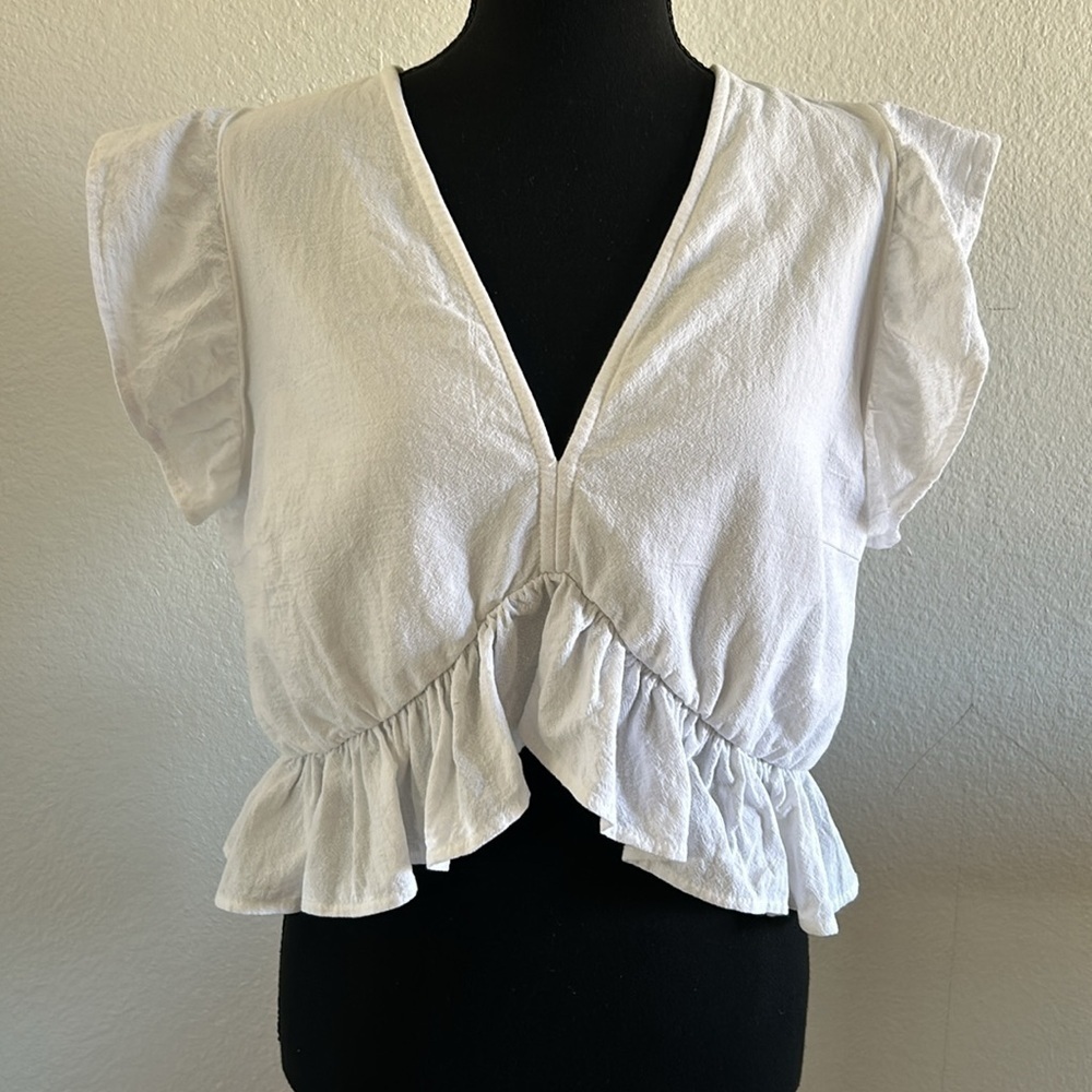 Fancy Inn White Cotton Ruffle Cropped Top Size Large - Picture 6 of 12